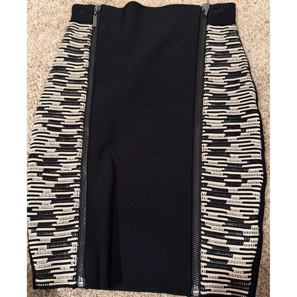 Marciano Guess Black Bandage Mini Skirt Side Zip Geometric Panel Small